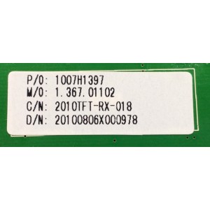 MAIN PARA TV APEX / NUMERO DE PARTE 1007H1397 / CV318H-D-11 / 1.367.01102 / 2010TFT-RX-018 / 20100806X000978 / MODELO LD4688